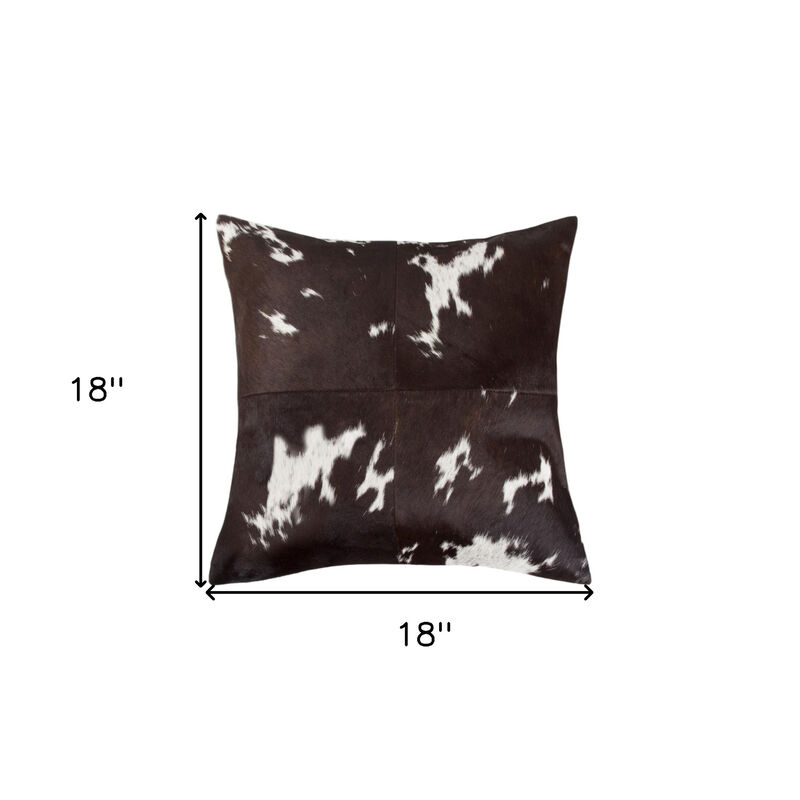 HomeRoots Set of Two 18" Chocolate and White Cowhide Cowhide Throw Pillows image number 5