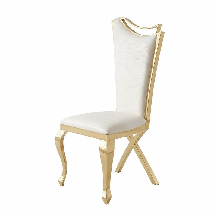 GOODSILO Streamlined High Back Upholstered Modern Dining Chair Set of 2 With Gold Stainless Steel Frame for Dining Room