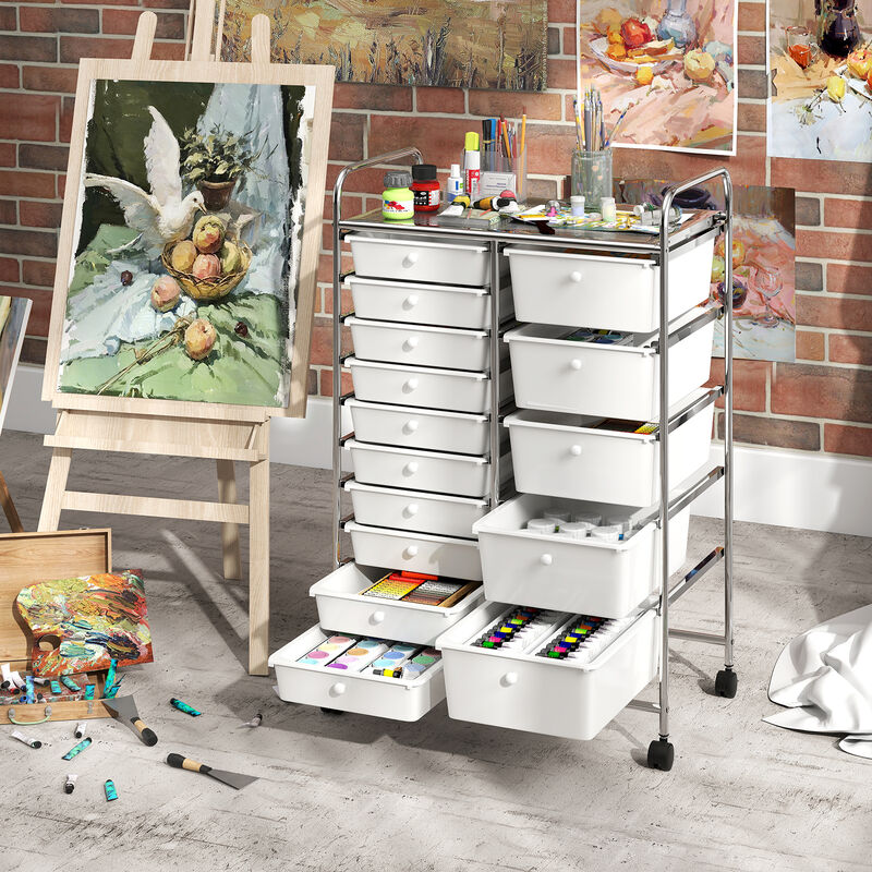 Rolling Storage Trolley with 15 Drawers and Chrome Metal Frame image number 4