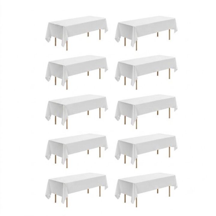 10 Pack Rectangle Tablecloths, Wrinkle Resistant Polyester Covers for Wedding Party Banquet Events-White