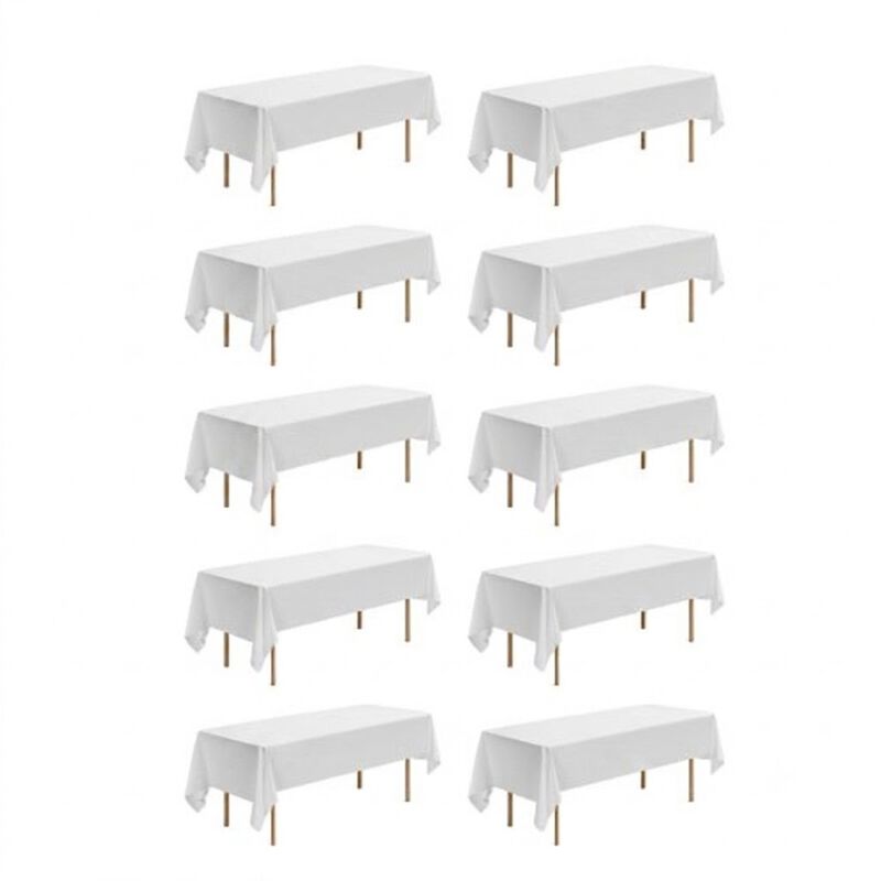10 Pack Rectangle Tablecloths, Wrinkle Resistant Polyester Covers for Wedding Party Banquet Events-White image number 0