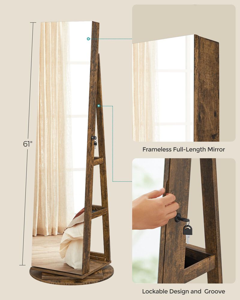 Lockable Jewelry Cabinet with LED Lights and Mirror for Secure Storage