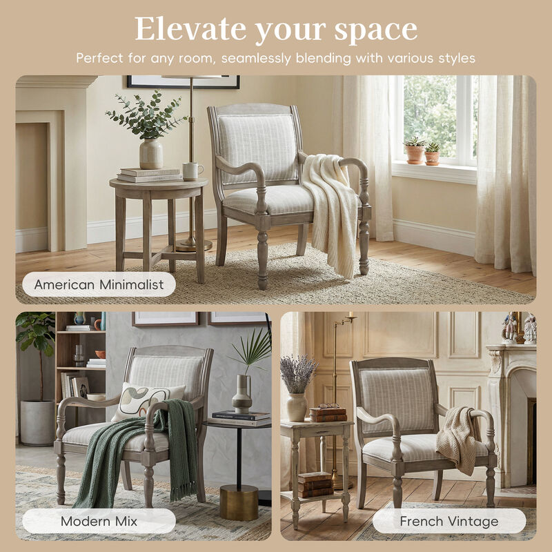 Merax Solid Wood Accent Chair with Cylindrical Spindle Legs, Carved Details, Durable Polyester Upholstery image number 6