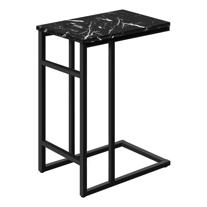 Monarch Specialties I 2174 Accent Table, C-shaped, End, Side, Snack, Living Room, Bedroom, Metal, Laminate, Black Marble Look, Contemporary, Modern