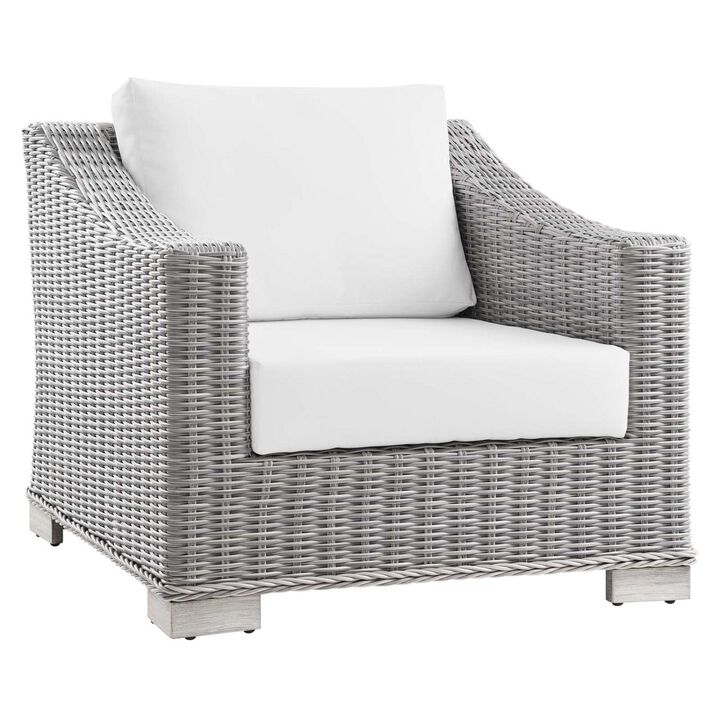 Modway Conway Outdoor Patio Wicker Rattan, Armchair, Light Gray White