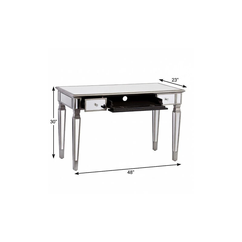 HomeRoots 48" Silver Wood Mirrored With Three Drawers image number 2