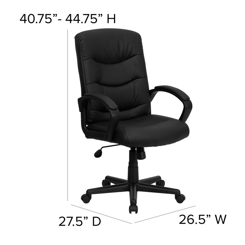 Chelsea Mid-Back Black LeatherSoft Executive Swivel Office Chair with Three Line Horizontal Stitch Back and Arms image number 6