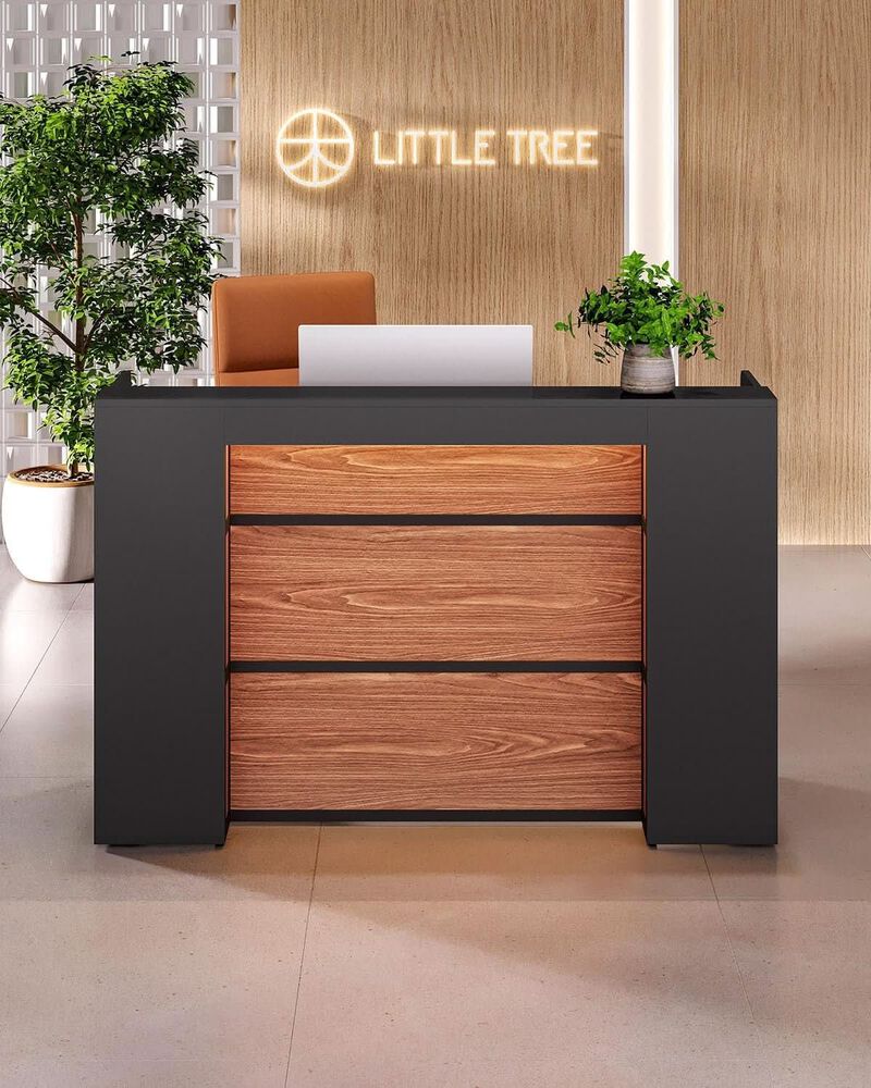 ShipItFurniture 63-Inch Reception Desk Black and Brown image number 5