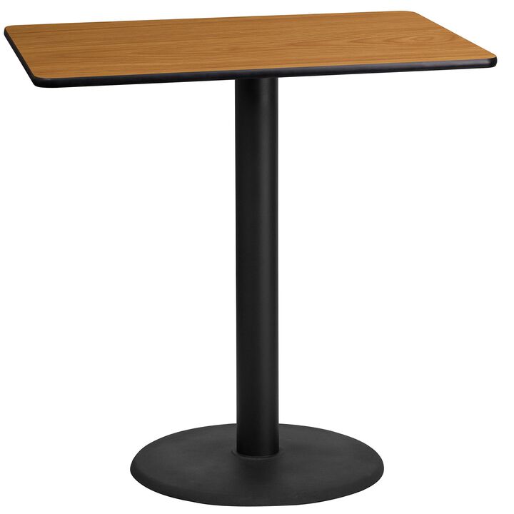 Flash Furniture Stiles 24'' x 42'' Rectangular Natural Laminate Table Top with 24'' Round Bar Height Table Base