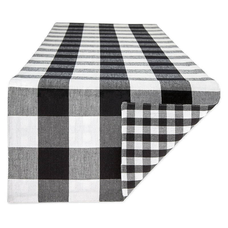 14" x 108" Black and White Gingham Buffalo Checkered Rectangular Table Runner