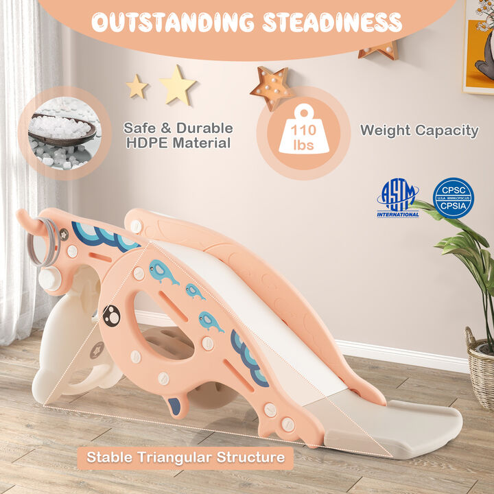 4-in-1 Kids Slide Rocking Horse with Basketball and Ring Toss