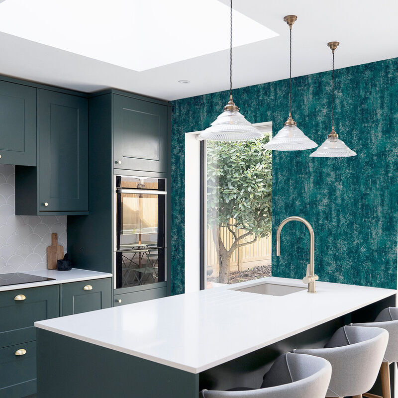 Velour Teal Distressed Wallpaper image number 5