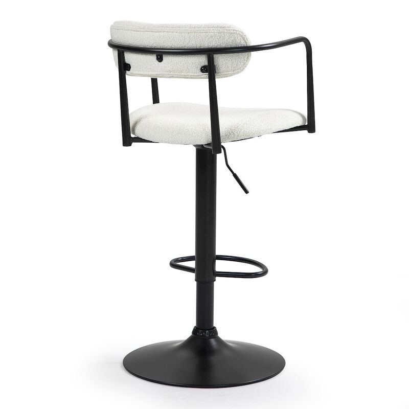 Glamour Home Beige Boucle Fabric Adjustable Swivel Bar Stool Black Iron Arms and Pedestal Leg