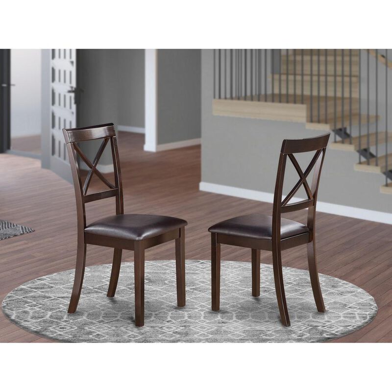 Boston X-Back Chair for dining room with Faux Leather Upholstered Seat, Set of 2