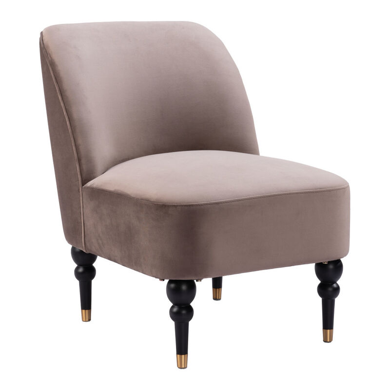 HomeRoots 22" Taupe And Black And Gold Velvet And Upholstered Side Chair image number 2