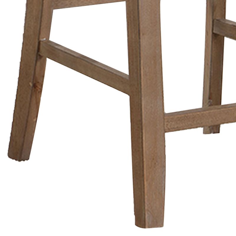 Mana 26 Inch Counter Height Chair, Set of 2, Beige Fabric, Brown Frame - Benzara