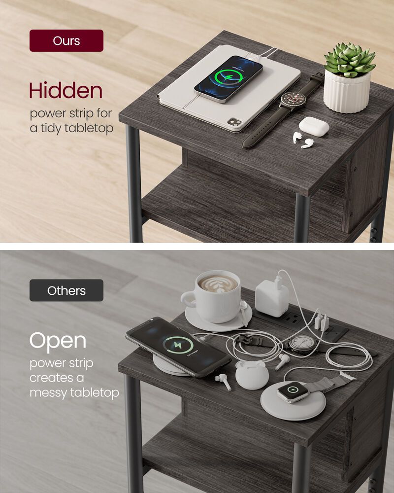 Side Table with Charging Station - 3-Tier End Table with USB Ports and Outlets for Convenient Charging image number 2