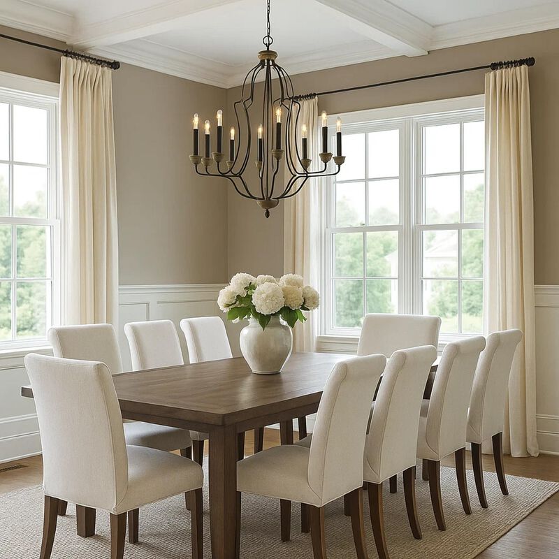Watt Metal Chandelier with Tubular Frame, Textured Bronze-Benzara image number 6