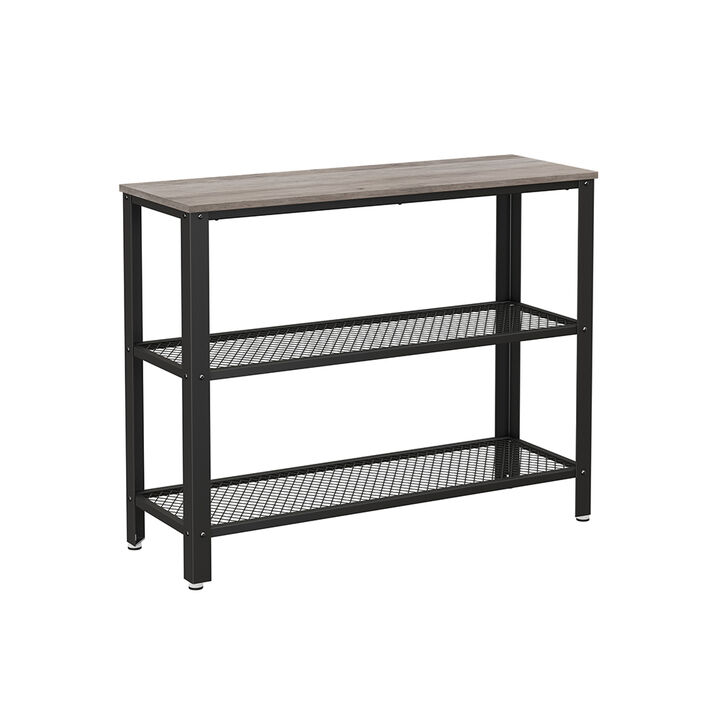 Narrow Hallway Table with Mesh Shelves - Industrial Steel Design, Greige & Black