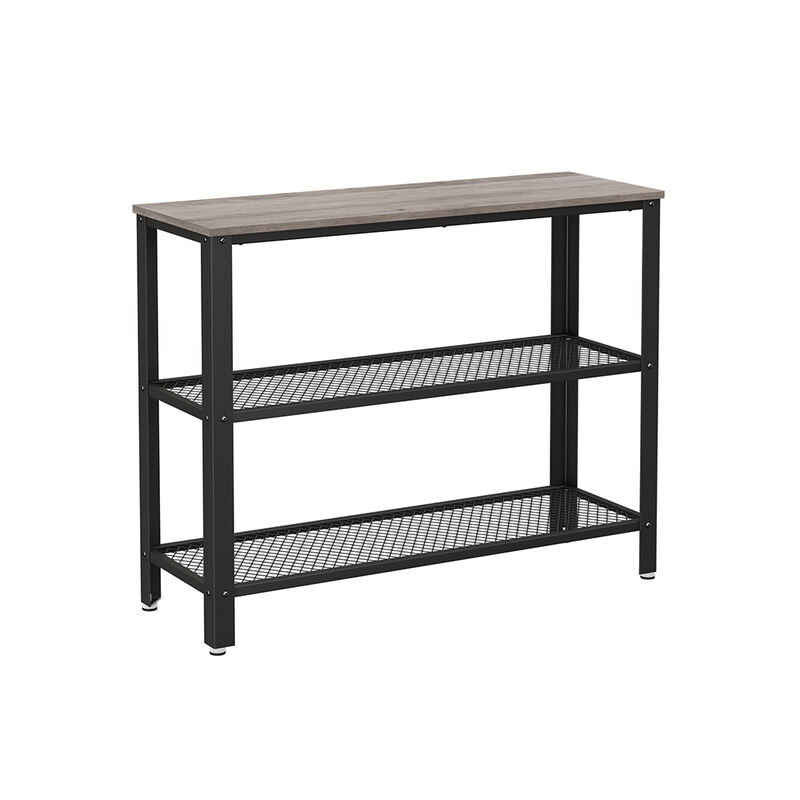 Narrow Hallway Table with Mesh Shelves - Industrial Steel Design, Greige & Black