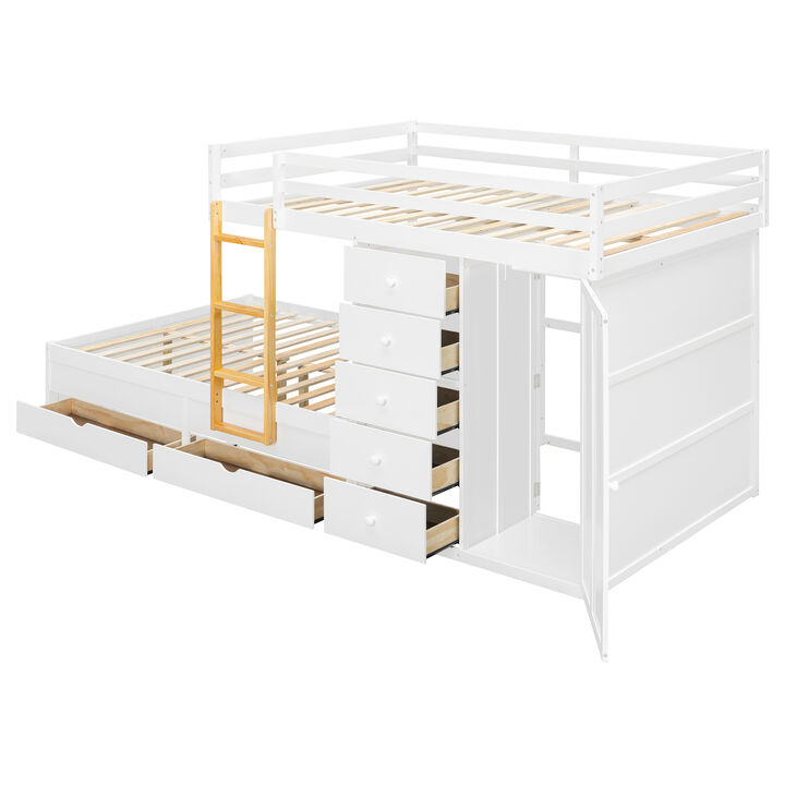 Merax Full Size Bunk Bed with Drawers & Mini Wardrobe