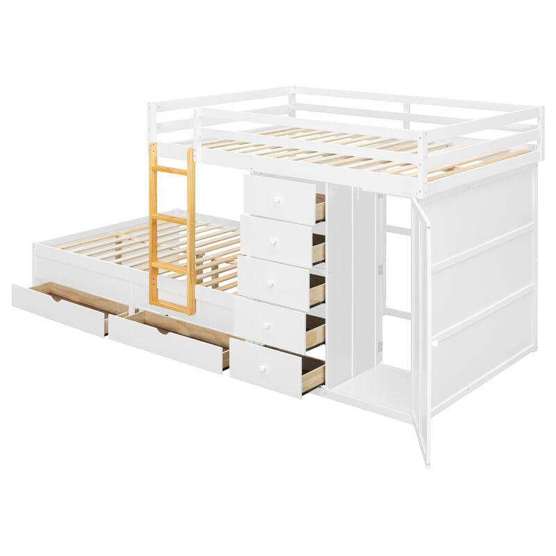 Merax Full Size Bunk Bed with Drawers & Mini Wardrobe image number 0
