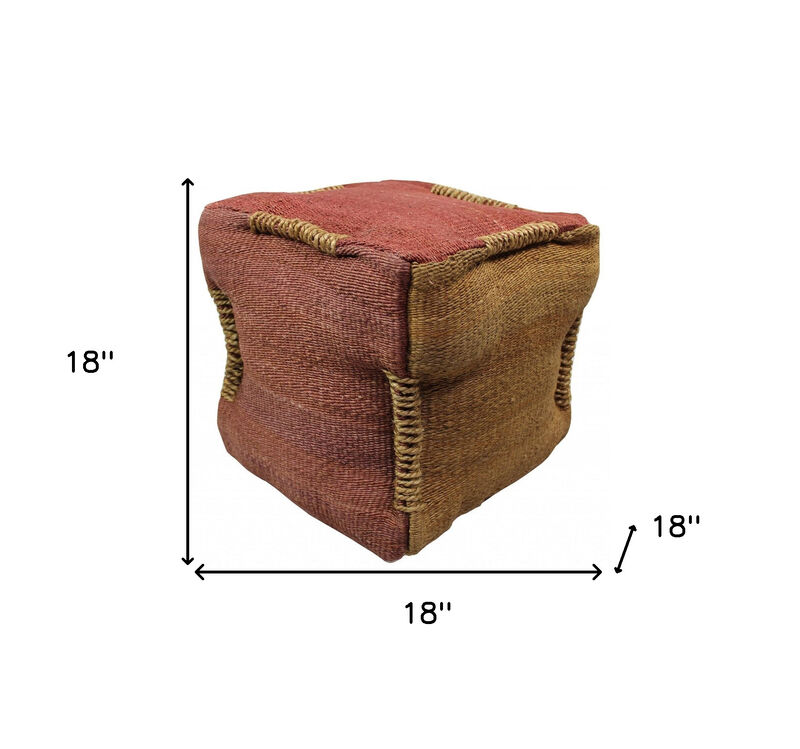 Hivvago 18 Inch Pink and Orange Jute Cube Pouf Ottoman