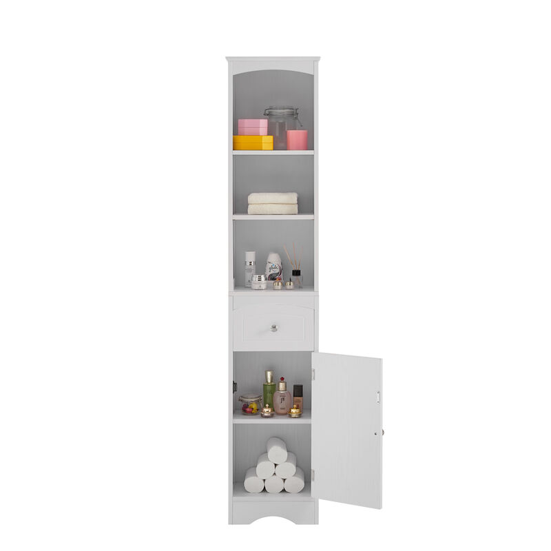 Whisen Verticle Bathroom Cabinet, Freestanding Storage Cabinet with Drawer and Adjustable Shelves