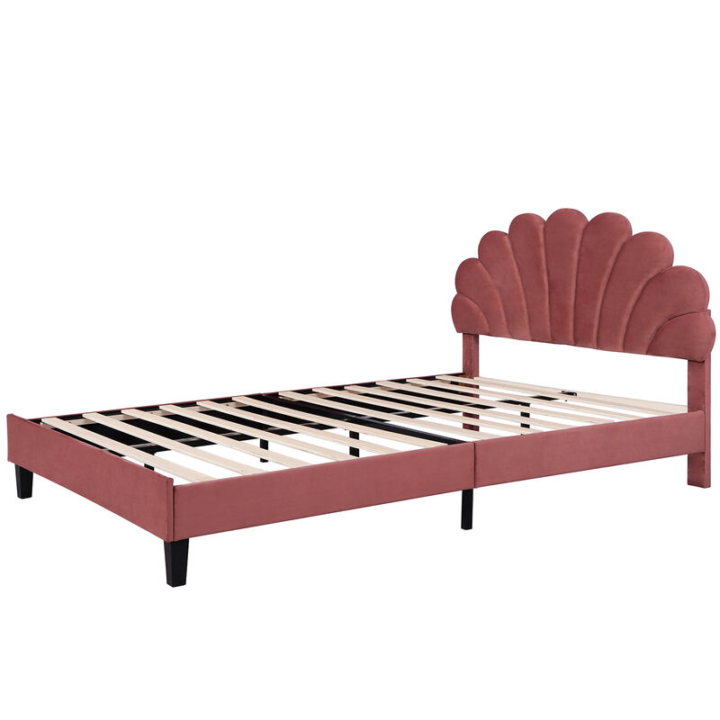 Merax Upholstered Platform Bed with Flower Pattern Velvet Headboard
