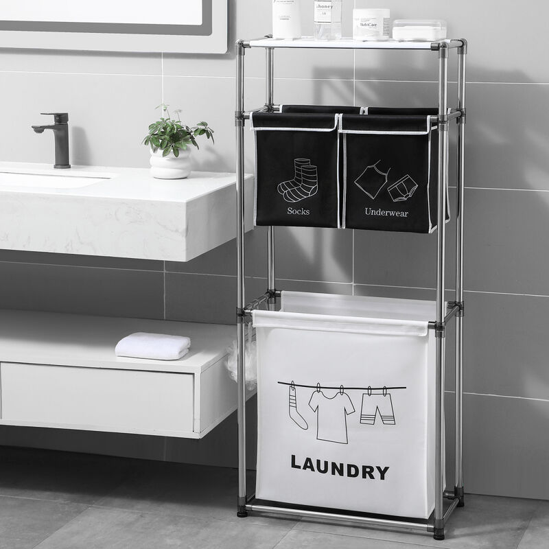 Laundry Hamper 3 Tier Laundry Sorter with 4 Removable Bags for Organizing Clothes, Laundry, Lights, Darks, Three hooks