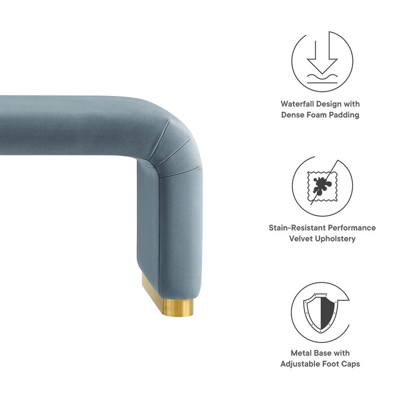 Modway EEI-6734-BRA-CAB Koda Performance Velvet Waterfall Long Bench, Brass Cadet Blue image number 7