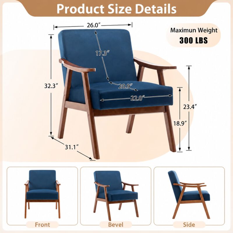 GOODSILO Mid-Century Modern Accent Chair, Wingback Lounge Chair with Thick Backrest for Living Room, Bedroom and Reading Spaces image number 1