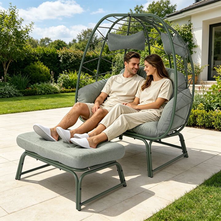 Hivvago Wicker Egg Loveseat with Cushioned Ottoman