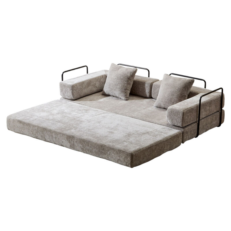 Chenille Floor Sofa Bed &ndash; Comfy Futon Couch with Pillow and Back Support