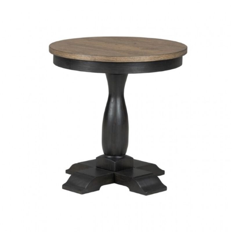 Ginie Round End Table, Rustic Black Brown Solid Rubberwood, 24 Inch image number 0