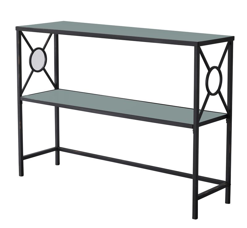 Kings Brand Furniture Loyd Metal with Glass Shelf Console Table,  Black/Brushed Copper