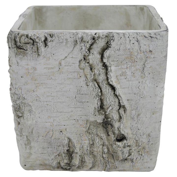 Outdoor Decorative Planter, Faux Bois Textured Terracotta, 7 Inch Gray