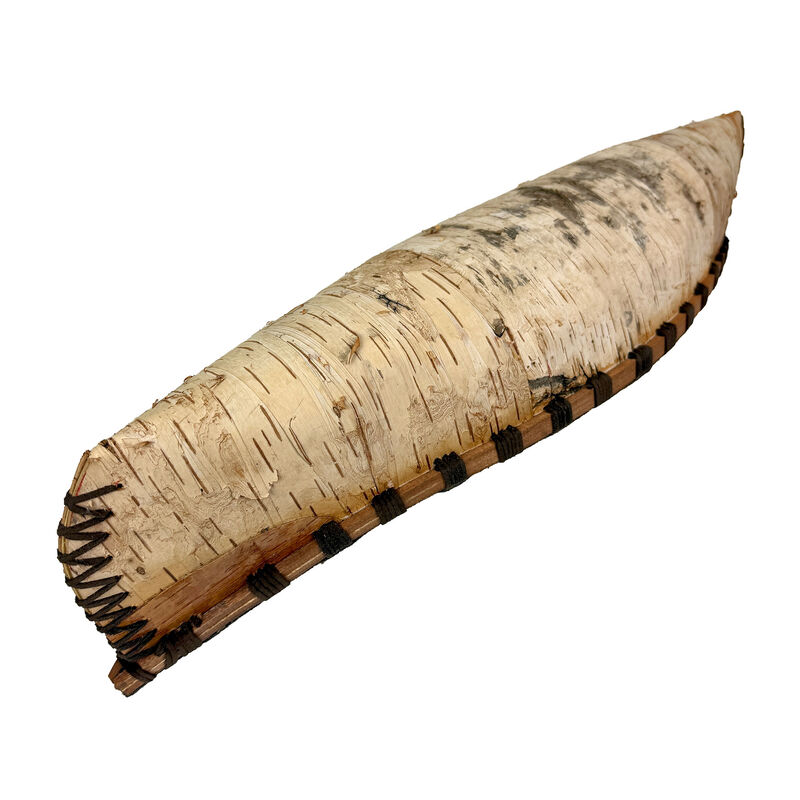 Rustic Birch Bark Wooden Canoe Statue 23.5in Freestanding Cabin Decor image number 6