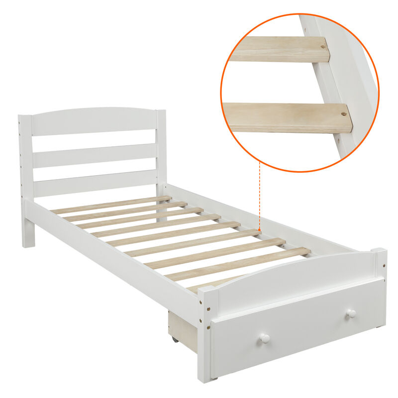 Whisen Platform Twin Bed Frame with Storage Drawer and Wood Slat Support, No Box Spring Needed - Gray