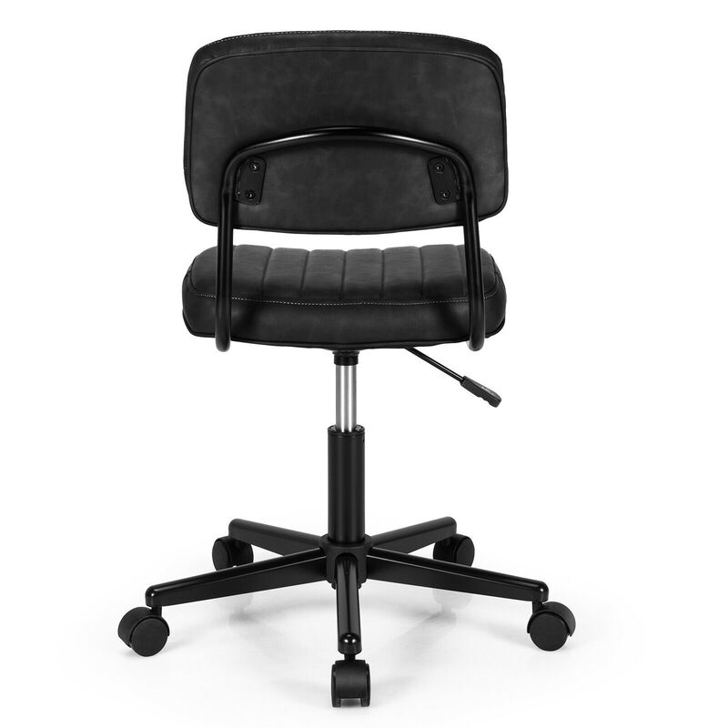 Costway PU Leather Office Chair Adjustable Swivel Task Chair w/ Backrest Black image number 10