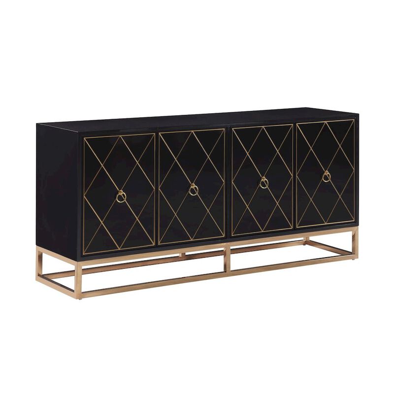 Best Master Furniture Senior 64" Lacquer Wood 4-Compartment Sideboard, Gold Accents - Black image number 2