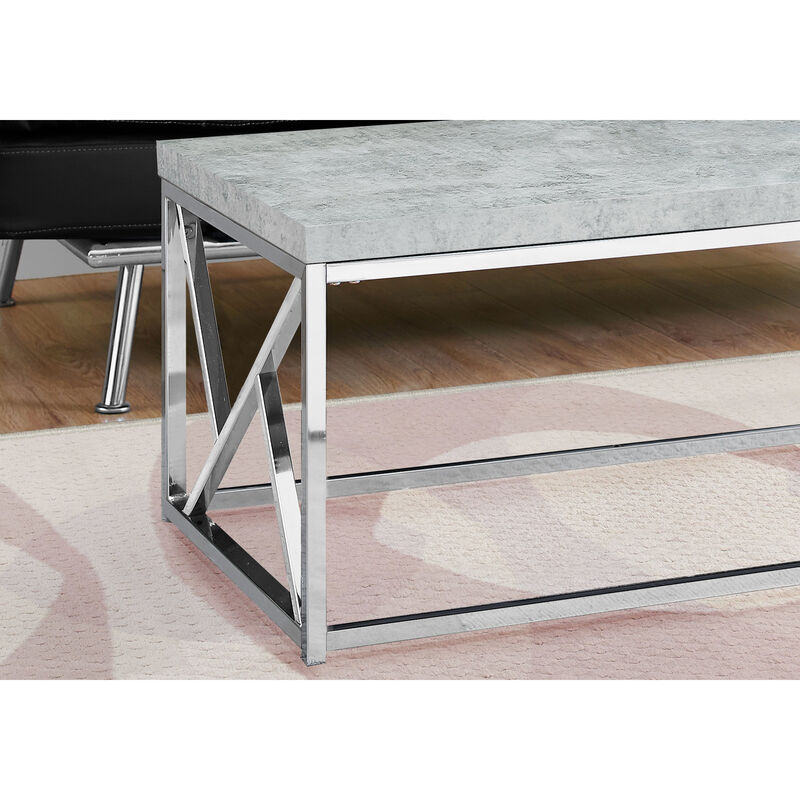 Monarch Specialties I 3375 Coffee Table, Accent, Cocktail, Rectangular, Living Room, 48"L, Metal, Laminate, Grey, Chrome, Contemporary, Modern
