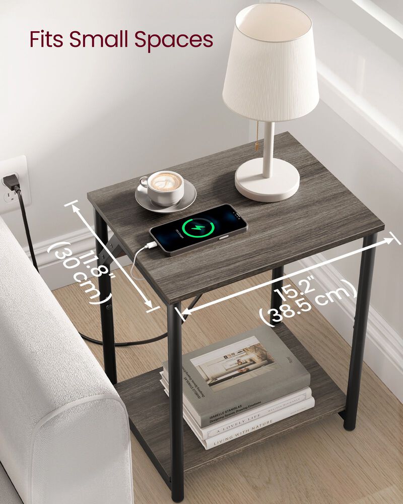 End Table Duo with Built-In Charger &ndash; Set of 2 Tables with USB Ports and AC Power Outlets for Living Spaces