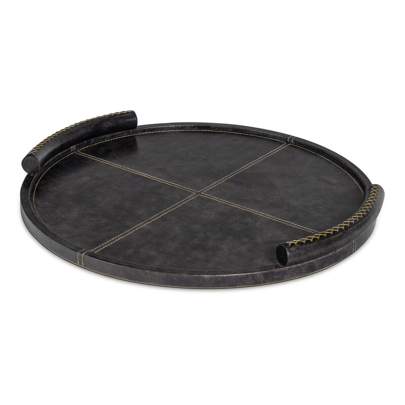 Forte Leather Tray Round Black