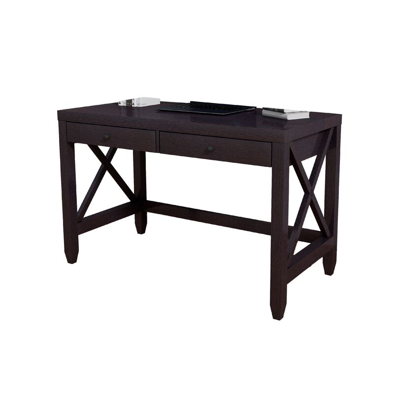 Home Office Writing Desk, 2 Drawers, 47 Inch Farmhouse Red Cocoa Brown