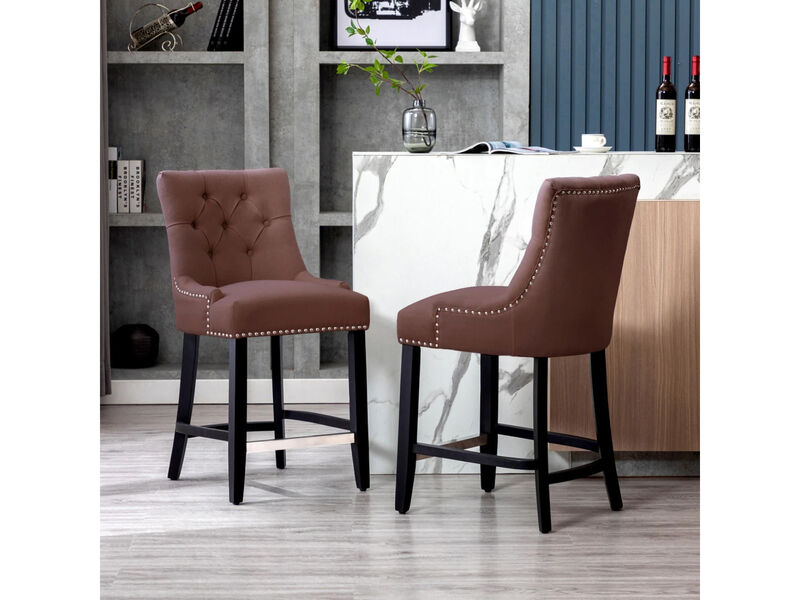 WestinTrends 24" Linen Fabric Tufted Upholstered Counter Stool