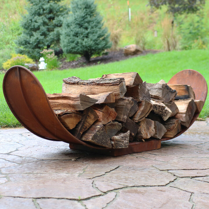 Sunnydaze 4 ft Curved Rustic Steel Firewood Log Rack - Rust
