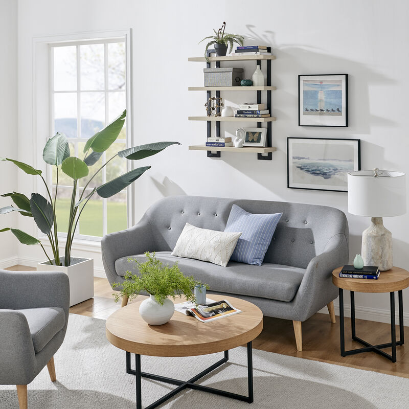 4-Tier Wide Ladder Bracket Floating Metal Frame Wall Shelves