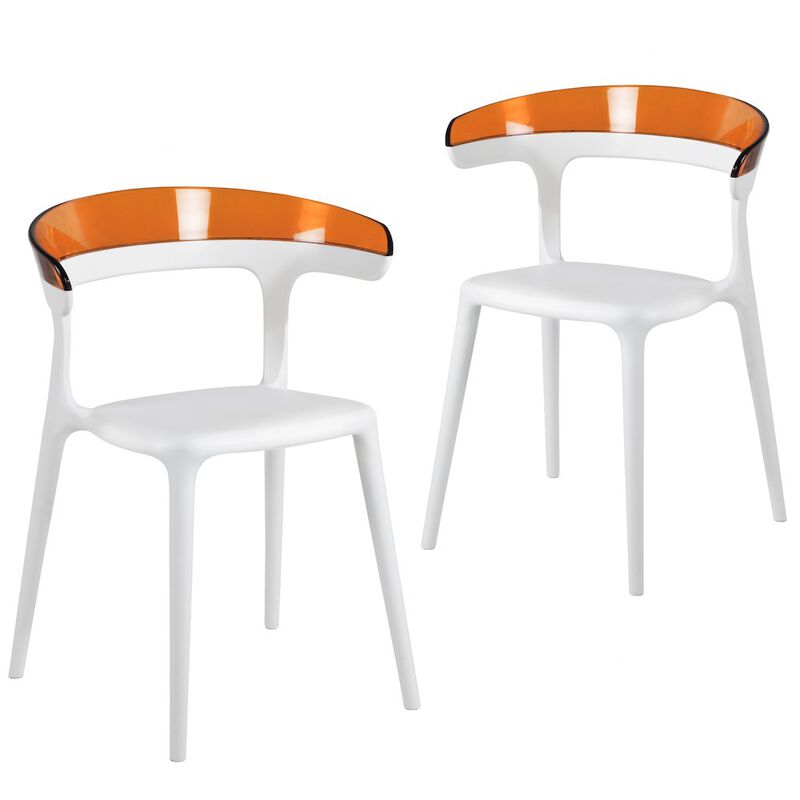 Omax Decor Mia Resin Patio Dining Chair in White and Orange - (Set of 2)