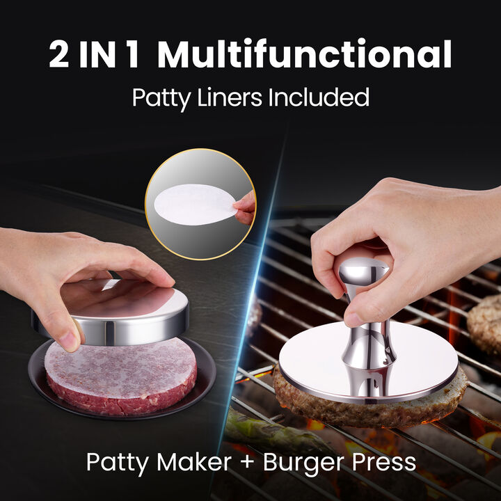 Gourmet Easy 2-in-1 Burger Press Stainless Steel Patty Maker Heavy Duty Easy-Clean